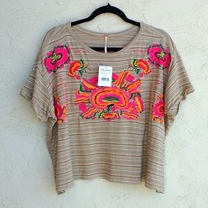 Free People Catalunya Embroidered Oversized Cropped Top Mushroom Combo Size XS
